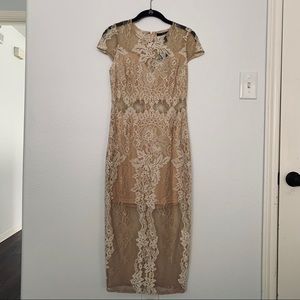 NEW | FOREVER 21 Nude Semi-Sheer Lace Midi Dress